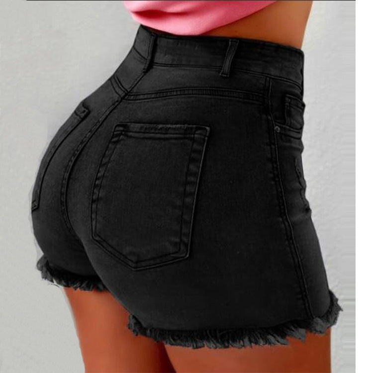 Denim Shorts Fringed Hole High Waist Hot Pants