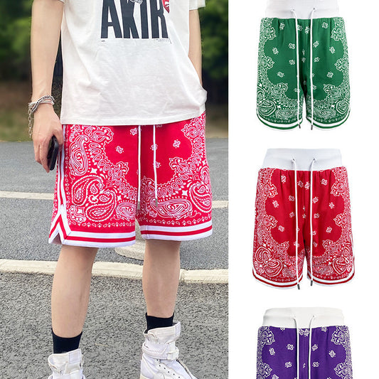 Cashew Flower Casual Loose Basketball Shorts For Men