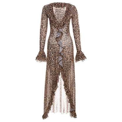 Slim-fit Leopard-print Temperament Dress