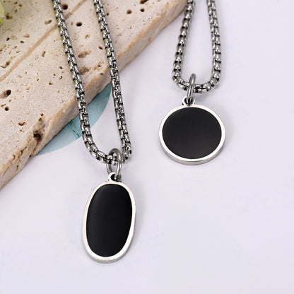 Stainless Steel Oval Titanium Steel Necklace Steel Color