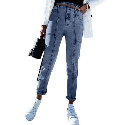 Casual High-waisted Water-washed Jeans With Small Feet