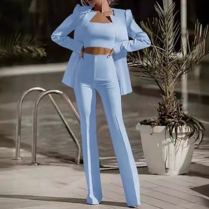 Fashion Commute Midriff-baring Solid Color Suit Suit