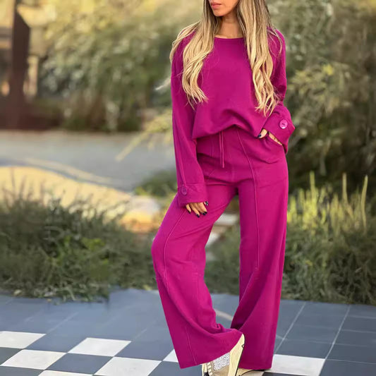 Fashion Casual Set Solid Color Long-sleeve Suit Wide Leg Pants