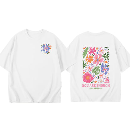 Lady's Flower Printed Colored Cotton OversizeT T-shirt