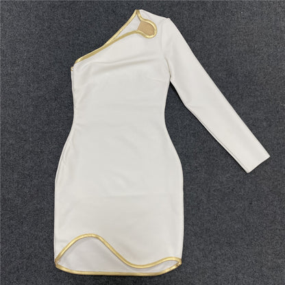 Mini Dress With Oblique Shoulder And One Sleeve