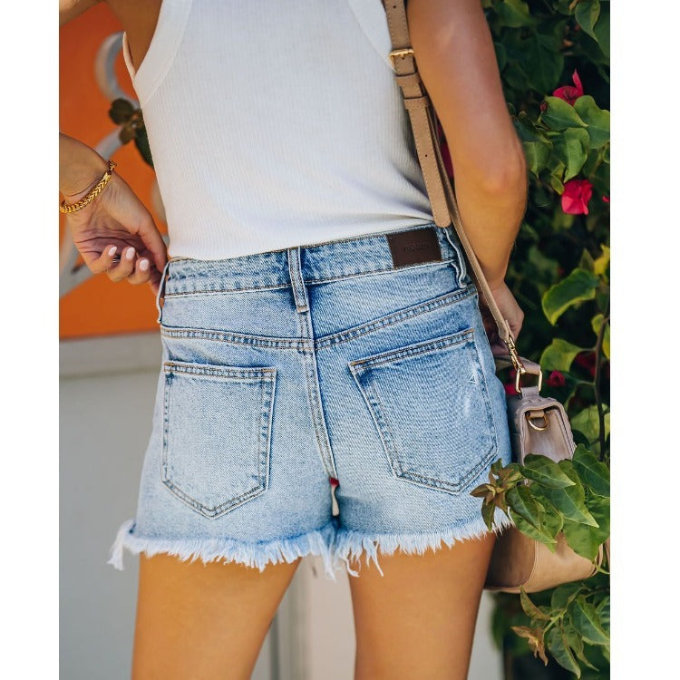 Fashion Trend Ripped Denim Shorts Women