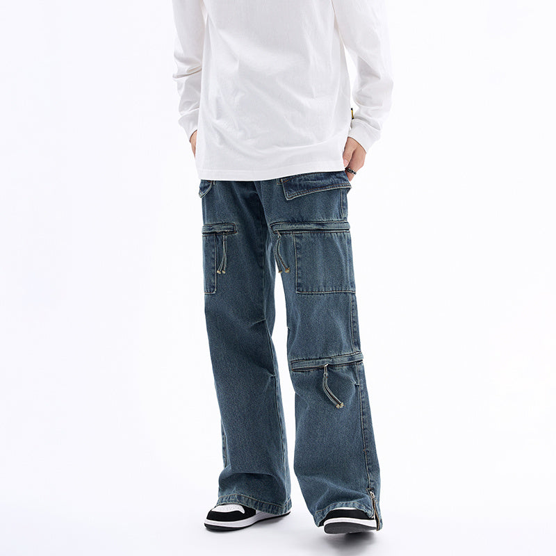 Trend Straight Leg Multi-pocket Jeans Design