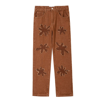 Retro Burnt Flowers Niche Wash Old Jeans For Men And Women