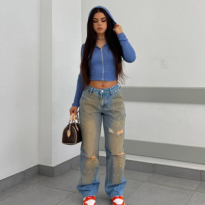 Loose Straight Fashion Street Denim Trousers