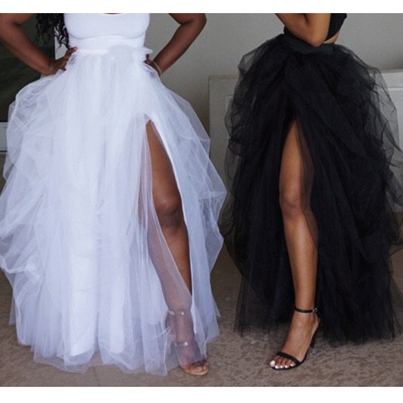 Mesh Puff Skirt Tutu Long Fishtail Skirt Black And White Mesh Dress