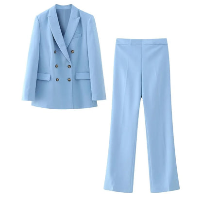 Women's Slim Double-breasted Blazer Flared  Suit