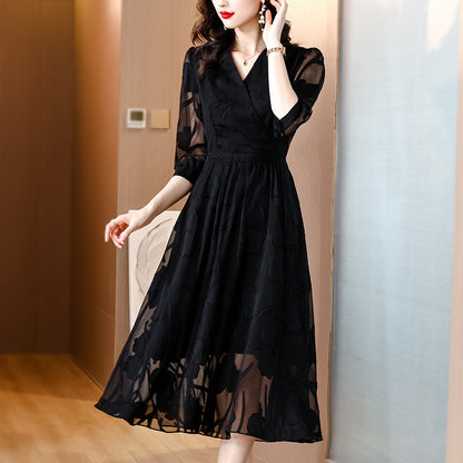 Fashion Chiffon High-grade Black Dress Women