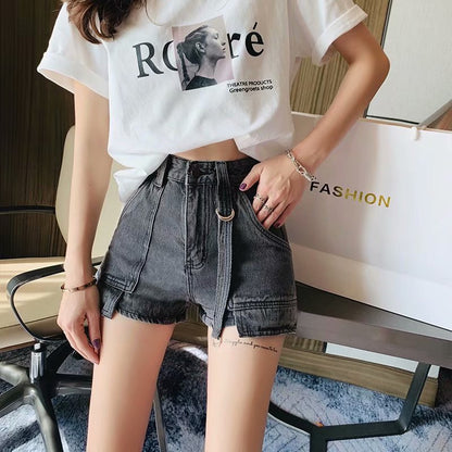 Denim shorts women straight loose women high