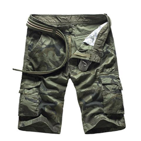 Multi-Pocket Camouflage Dungarees Belted Cargo Shorts