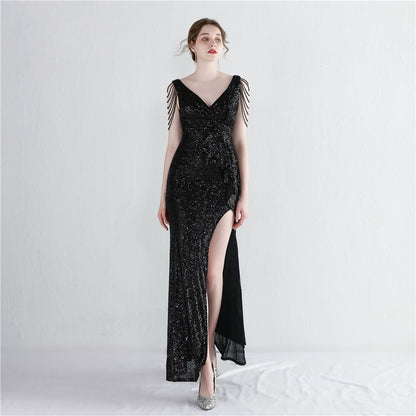 Long Sequined Aura Queen Dinner Dress