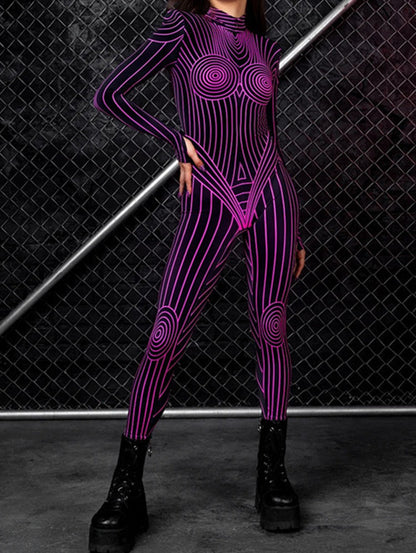 Fluorescent Skeleton Digital Printing Jumpsuit