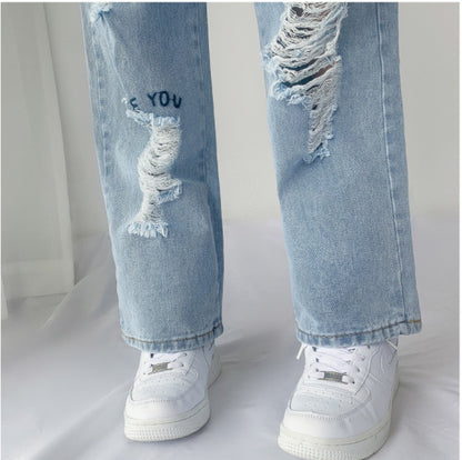 Fried Street American Hot Girl Crossover Jeans Women's High Waist Loose