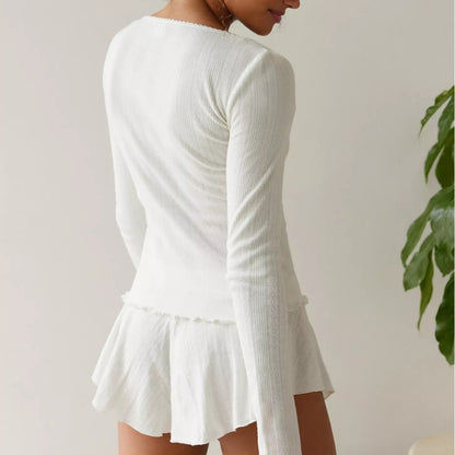 Leisure Small Cardigan Two-piece Set Long Sleeve Shorts Suit