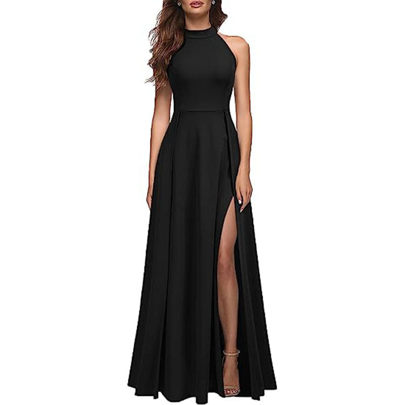 Halter Sexy Slit Short Sleeve Evening Dress