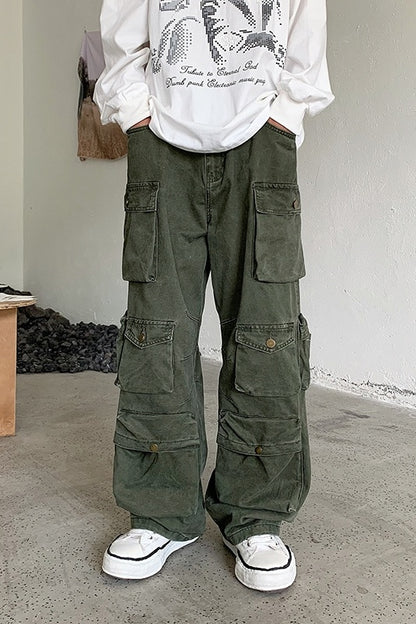 Multi-pocket Overalls Men's Niche Tide Brand Wide Leg Trousers