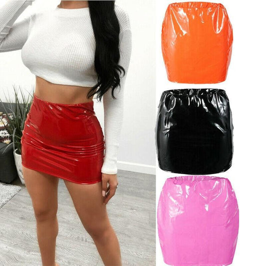 Bright leather bag hip skirt