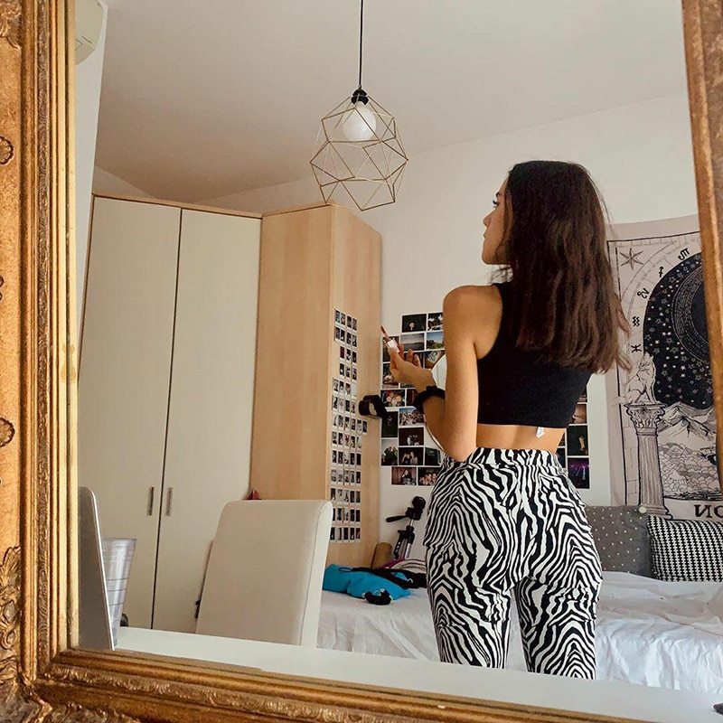 Zebra Print Fashion Casual Elastic Waist Wide-Leg Pants