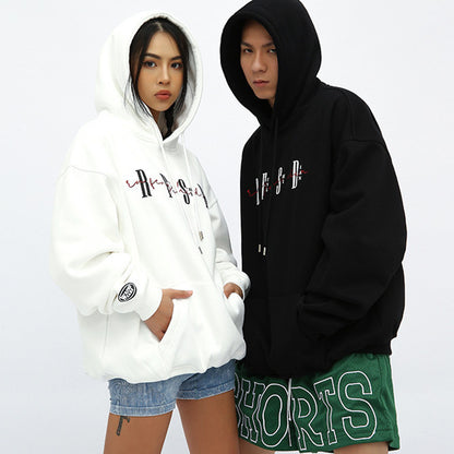 Embroidery Craft Men's Loose Polar Fleece Hooded Sweater