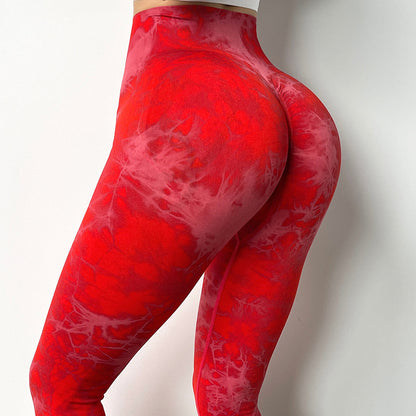 Tie-Dye Seamless Knitted Peach Hip Yoga Pants