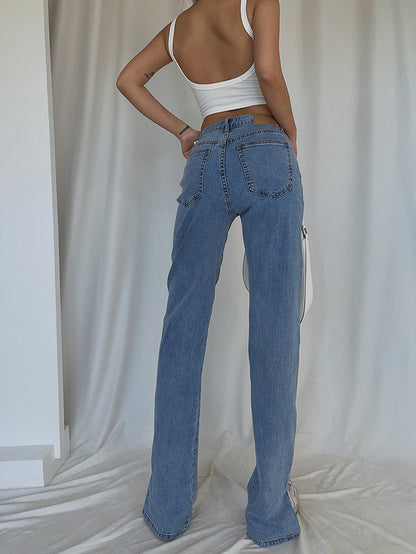 Side Slit High-waisted Straight-leg Loose Drape Trousers