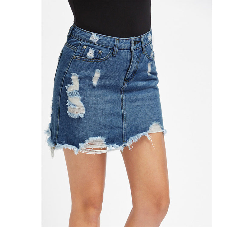 Ripped Fringed Loose Sexy Denim Skirt Short Skirt