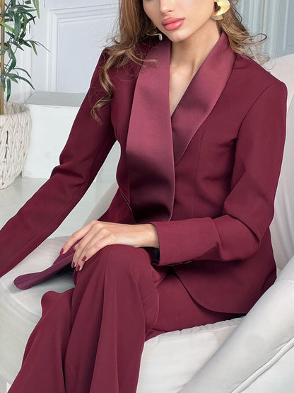 Irregular Collar Blazer & High Waist Pants Suit