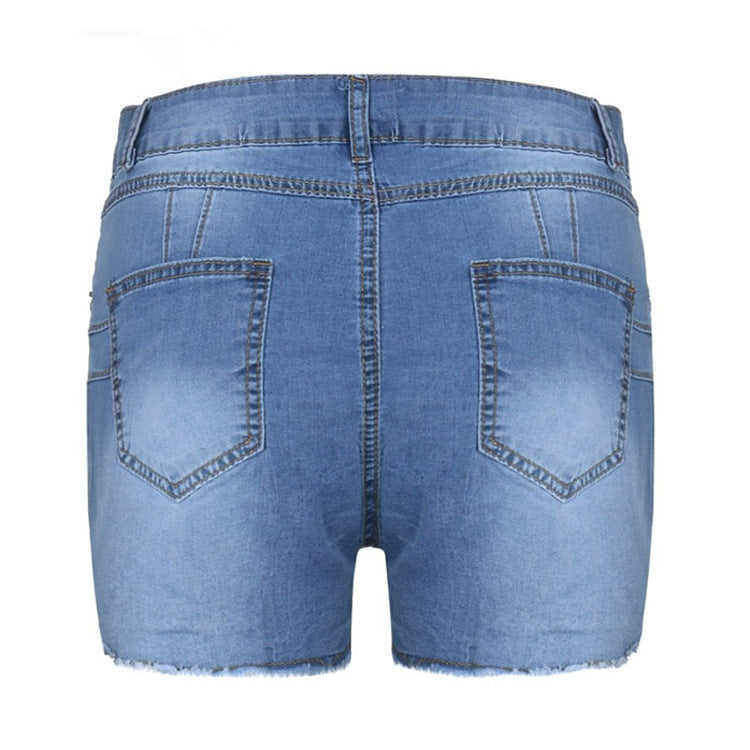 Women's Stretch Slim Fit Ripped Tassel Denim Shorts