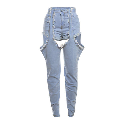 Fashion Trend Irregular Hollow-out High Waist Jeans