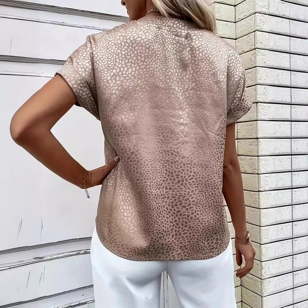 Jacquard Pullover V-neck Loose-fitting Women's Shirt