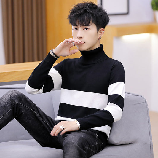 High Neck Striped Sweater Men Fashion Men