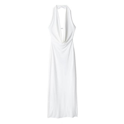 Women's Pleated Hanging Collar Dress