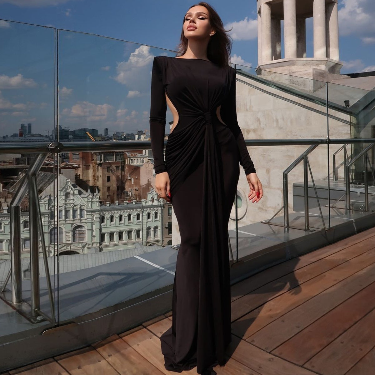 Sexy Backless Hollow-out Slim-fit Long Sleeve Dress