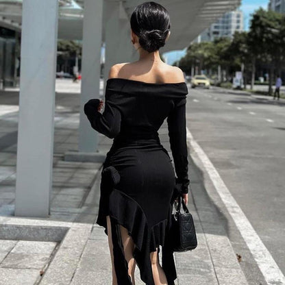 Fashion Off-shoulder Ruffled Dress Women