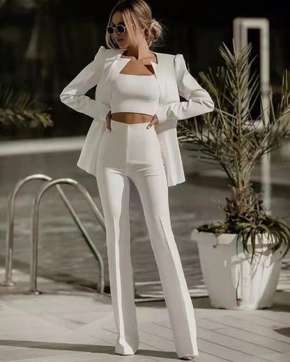 Fashion Commute Midriff-baring Solid Color Suit Suit