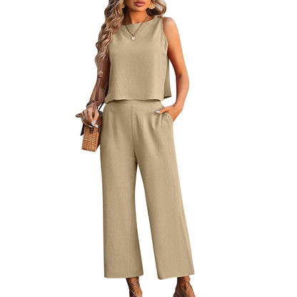 Sleeveless Vest Wide Leg Pants Casual Two-piece Suit