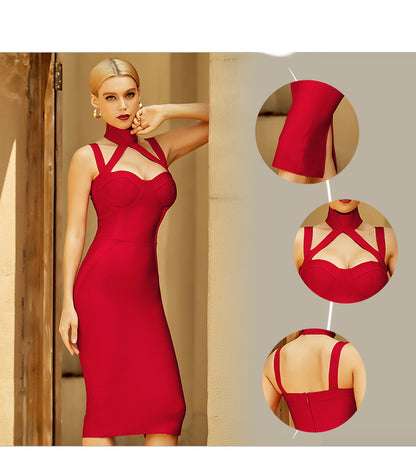 Sexy Annual Party Evening Dress With Red Suspenders Was Thin