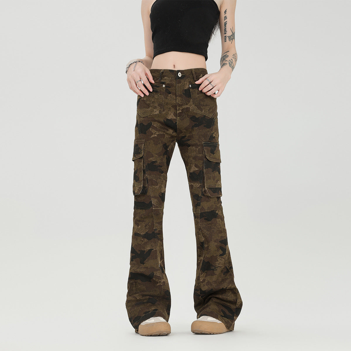 Women's Retro Slim Washed Camouflage Pants