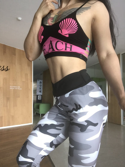 Hips high waist camouflage stitching slim yoga seven points bottoming pencil pants