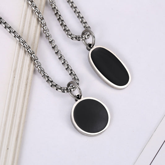 Stainless Steel Oval Titanium Steel Necklace Steel Color