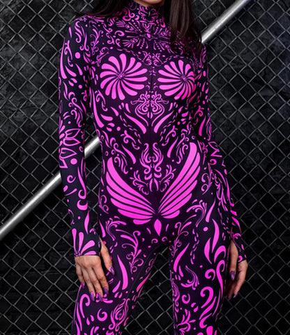 Fluorescent Skeleton Digital Printing Jumpsuit