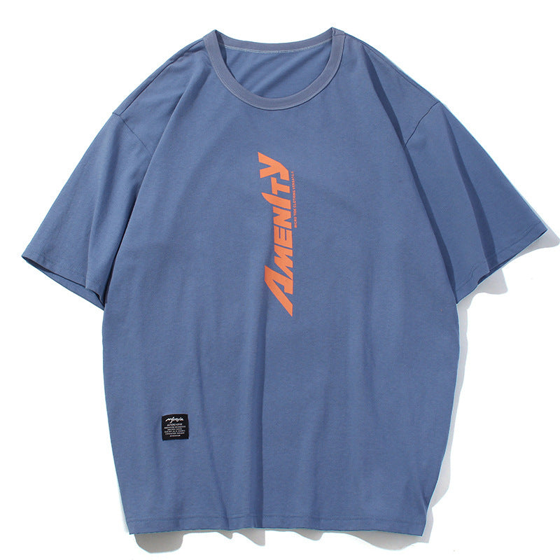 Solid Color A Loose T-Shirt With A Round Neck Print