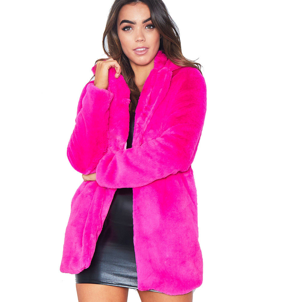 Women Long Sleeve Warm Thick Wave Jackets Plus Size Coat Winter Black Yellow Rose Red Fur Coats Autumn