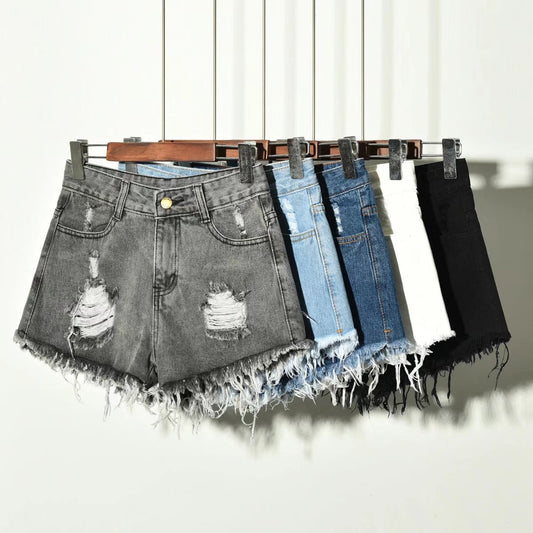 Women's irregular denim shorts