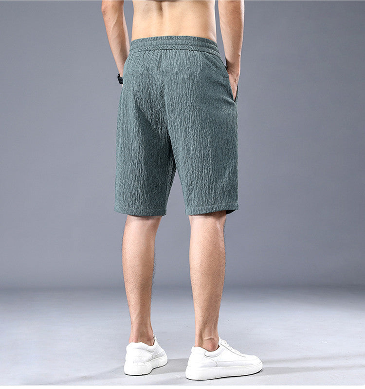 Summer Ice Silk Shorts Men's Thin Sports Quick-drying Knee Length Pants