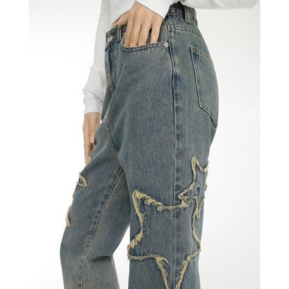 Spring High-waisted Draping Straight Slightly Flared Jeans